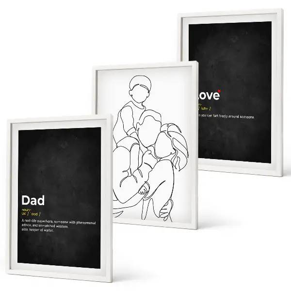 Juego de 3 cuadros arte de línea sobre familia, amor y paternidad