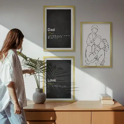Juego de 3 cuadros arte de línea sobre familia, amor y paternidad