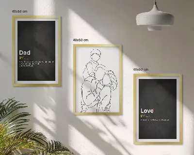 Juego de 3 cuadros arte de línea sobre familia, amor y paternidad