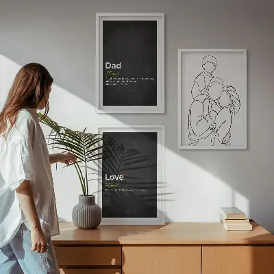 Juego de 3 cuadros arte de línea sobre familia, amor y paternidad