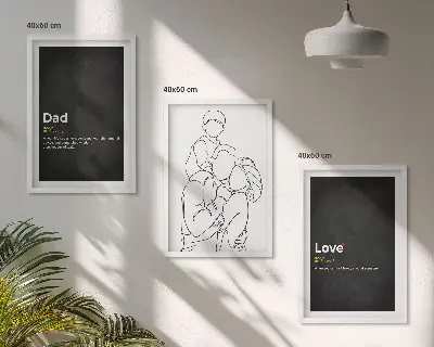 Juego de 3 cuadros arte de línea sobre familia, amor y paternidad