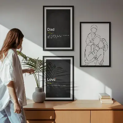 Juego de 3 cuadros arte de línea sobre familia, amor y paternidad