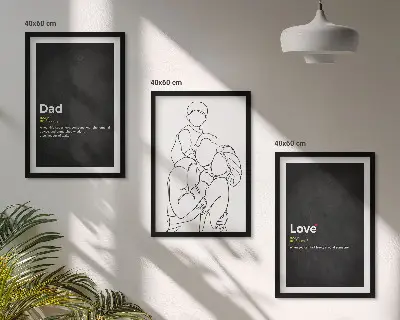 Juego de 3 cuadros arte de línea sobre familia, amor y paternidad