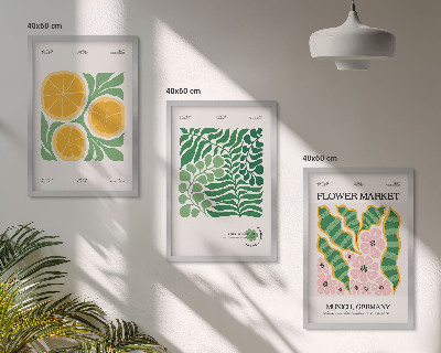 Juego de 3 cuadros Motivos de frutas y plantas en tonos pastel