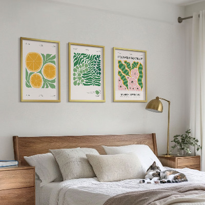 Juego de 3 cuadros Motivos de frutas y plantas en tonos pastel
