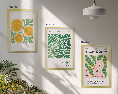 Juego de 3 cuadros Motivos de frutas y plantas en tonos pastel