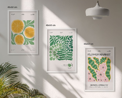 Juego de 3 cuadros Motivos de frutas y plantas en tonos pastel
