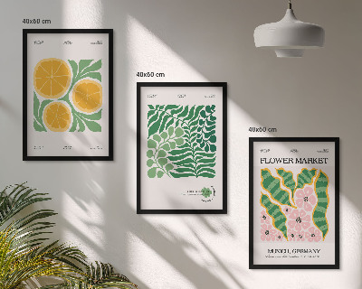 Juego de 3 cuadros Motivos de frutas y plantas en tonos pastel