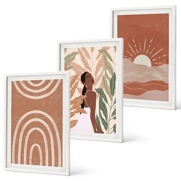 Juego de 3 cuadros con diseño de formas abstractas bohemias