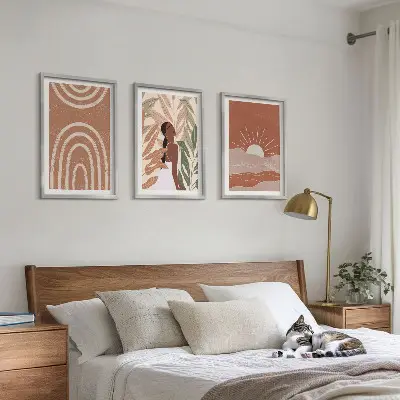 Juego de 3 cuadros con diseño de formas abstractas bohemias