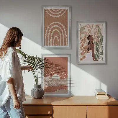 Juego de 3 cuadros con diseño de formas abstractas bohemias