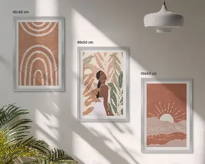 Juego de 3 cuadros con diseño de formas abstractas bohemias