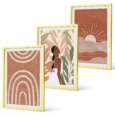 Juego de 3 cuadros con diseño de formas abstractas bohemias