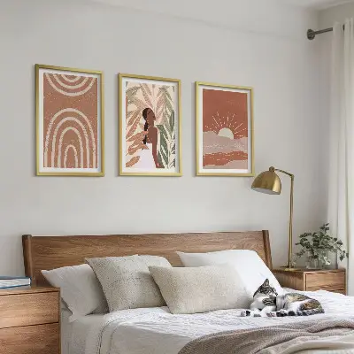 Juego de 3 cuadros con diseño de formas abstractas bohemias