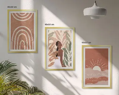Juego de 3 cuadros con diseño de formas abstractas bohemias