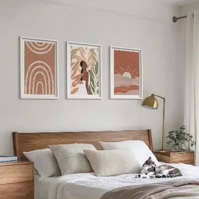 Juego de 3 cuadros con diseño de formas abstractas bohemias
