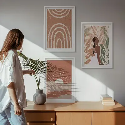 Juego de 3 cuadros con diseño de formas abstractas bohemias
