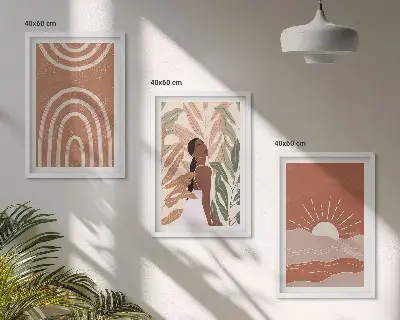 Juego de 3 cuadros con diseño de formas abstractas bohemias