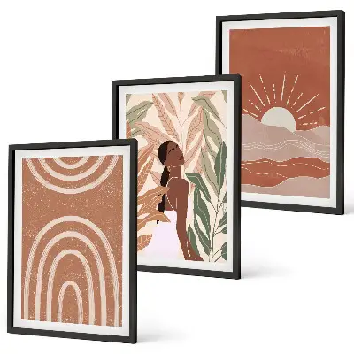 Juego de 3 cuadros con diseño de formas abstractas bohemias