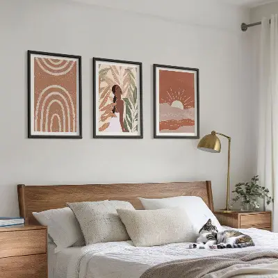 Juego de 3 cuadros con diseño de formas abstractas bohemias
