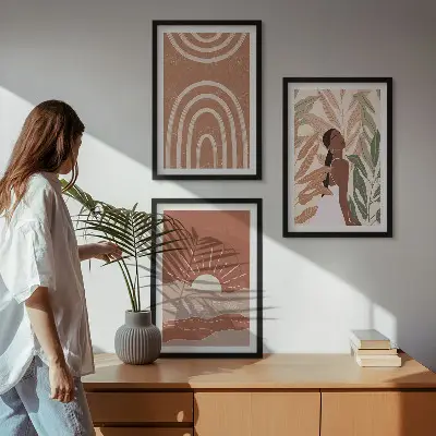 Juego de 3 cuadros con diseño de formas abstractas bohemias