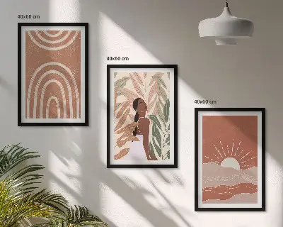 Juego de 3 cuadros con diseño de formas abstractas bohemias