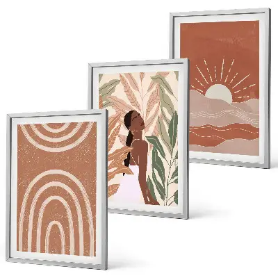 Juego de 3 cuadros con diseño de formas abstractas bohemias