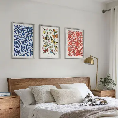 Set de 3 cuadros de flores y mariposas adornos de estilo vintage para salón