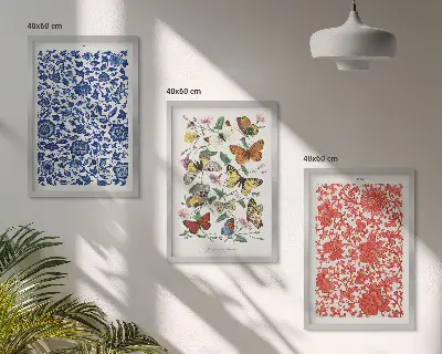 Set de 3 cuadros de flores y mariposas adornos de estilo vintage para salón
