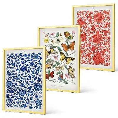 Set de 3 cuadros de flores y mariposas adornos de estilo vintage para salón
