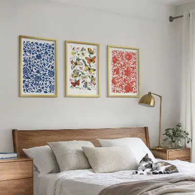 Set de 3 cuadros de flores y mariposas adornos de estilo vintage para salón
