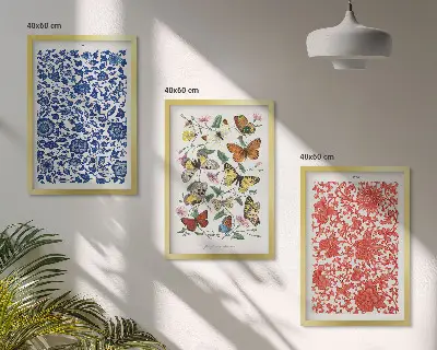 Set de 3 cuadros de flores y mariposas adornos de estilo vintage para salón