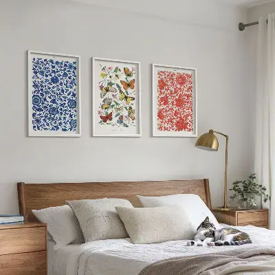 Set de 3 cuadros de flores y mariposas adornos de estilo vintage para salón