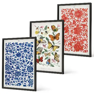 Set de 3 cuadros de flores y mariposas adornos de estilo vintage para salón