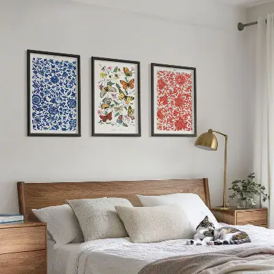 Set de 3 cuadros de flores y mariposas adornos de estilo vintage para salón