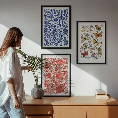 Set de 3 cuadros de flores y mariposas adornos de estilo vintage para salón