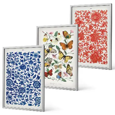Set de 3 cuadros de flores y mariposas adornos de estilo vintage para salón