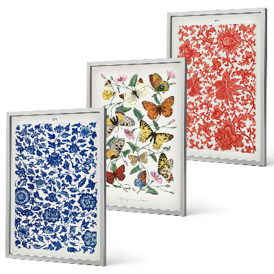 Set de 3 cuadros para salón Adornos vintage de flores y mariposas