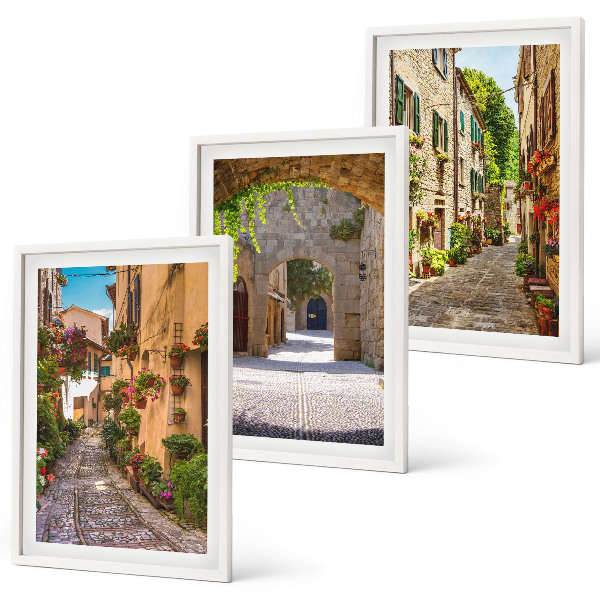 Juego de 3 cuadros Calles italianas, flores, arquitectura