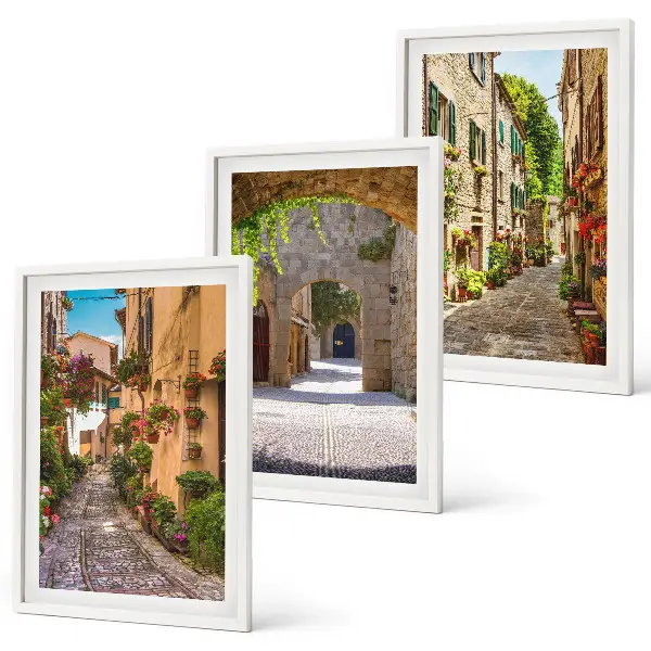 Juego de 3 cuadros con diseño de calles, flores y arquitectura italiana