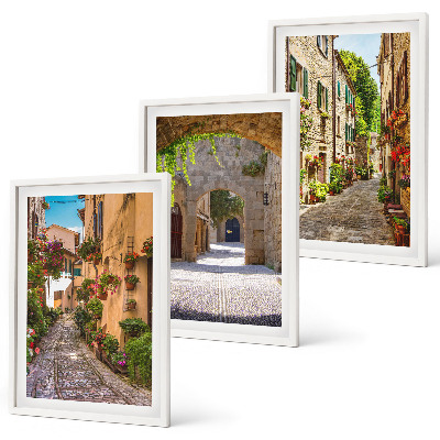 Juego de 3 cuadros Calles italianas, flores, arquitectura