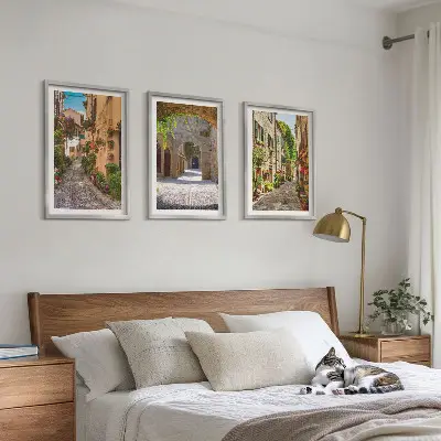 Juego de 3 cuadros con diseño de calles, flores y arquitectura italiana