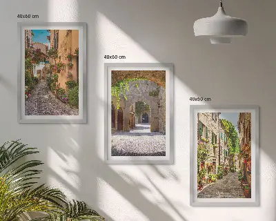 Juego de 3 cuadros con diseño de calles, flores y arquitectura italiana