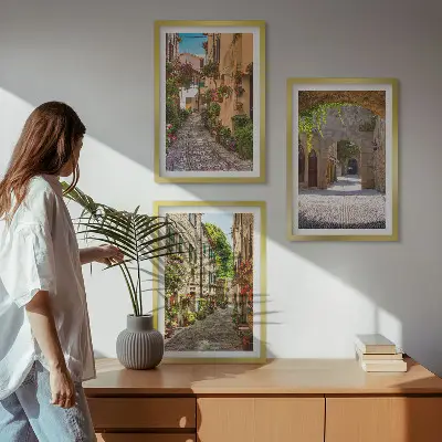 Juego de 3 cuadros con diseño de calles, flores y arquitectura italiana