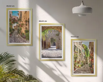 Juego de 3 cuadros con diseño de calles, flores y arquitectura italiana