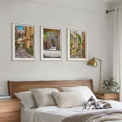 Juego de 3 cuadros con diseño de calles, flores y arquitectura italiana