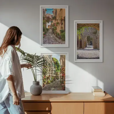 Juego de 3 cuadros con diseño de calles, flores y arquitectura italiana