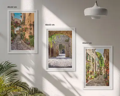 Juego de 3 cuadros con diseño de calles, flores y arquitectura italiana