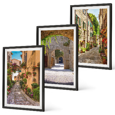 Juego de 3 cuadros Calles italianas, flores, arquitectura