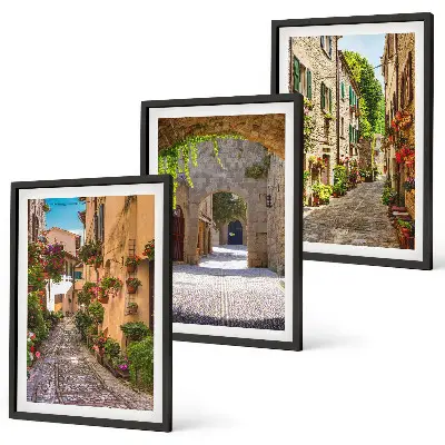 Juego de 3 cuadros con diseño de calles, flores y arquitectura italiana